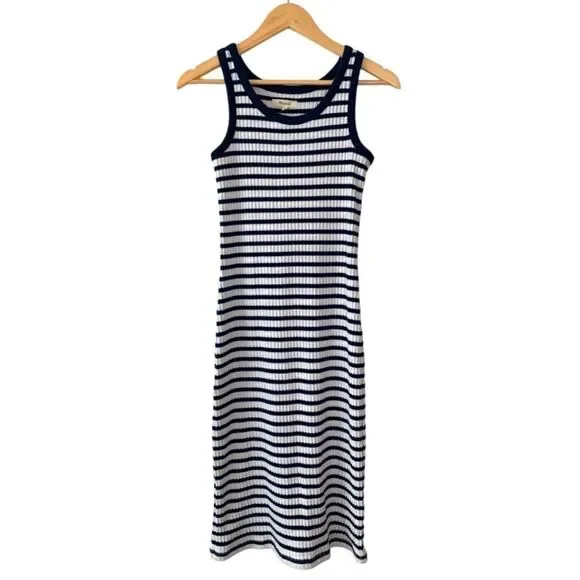 Madewell Ribbed Tank Midi Dress Stripe Size Small - Picture 3 of 8